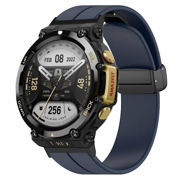 Silikone urrem magnetisk folde spænde håndledsrem til Huami Amazfit T-rex 2 Midnight Blue