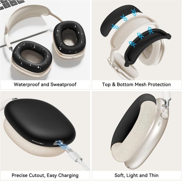 Etui til Airpods Max 1/2, ripebestandig silikondeksel til øreputer (kompatibel, midnattsblå) Midnight Blue