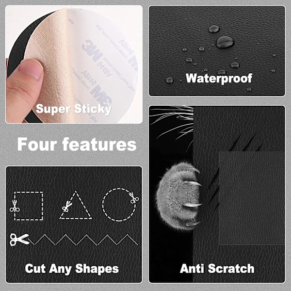 Reparationstejp, Självhäftande lapp i konstläder, Mörkgrå 5-pack (20 x 30 cm)