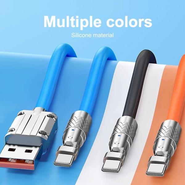 120cm USB C-kabel Roterande armbåge zinklegering till typ C snabbladdarkabel för Samsung för Huawei snabbladdare 120w 6a USB sladd Orange Type C