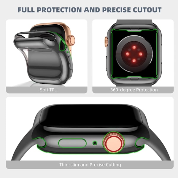 3-pack kompatibla med Apple Watch-fodral 38 mm, mjukt HD-skärmskydd med hög känslighet för iWatch Series 3/2/1 38 mm (3 transparenta) Clear/Black/Rose Pink  41mm