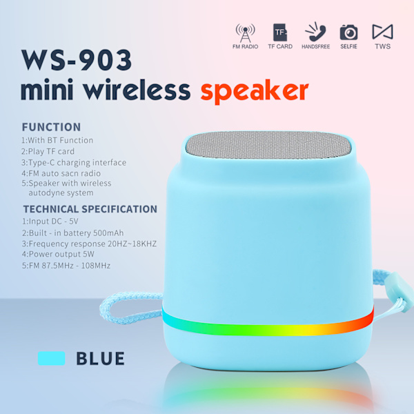 Coluna Bluetooth Ws-903 Mini Högtalare (Blå)
