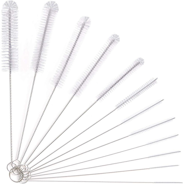 Flaskborste, 12 st Långa set , tubborste, vattenkokare, borste, halmborste, nylon (vit)