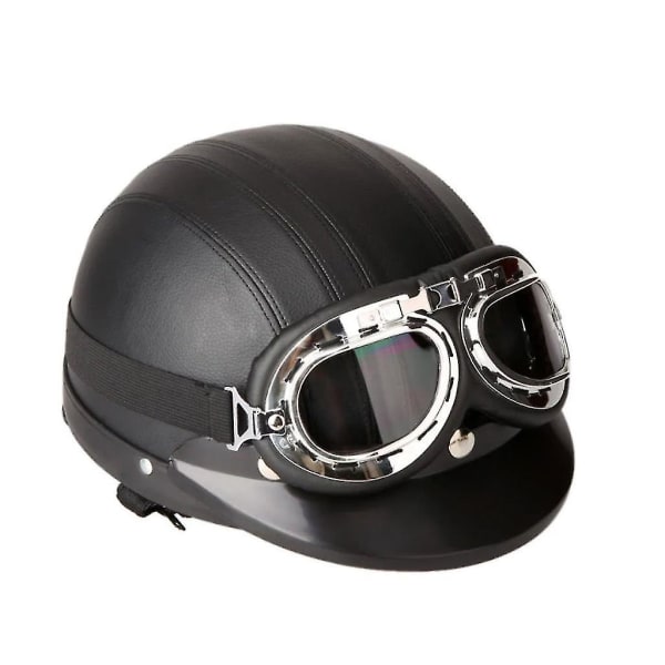 Scooter åpent ansikt halvskinnhjelm med visir Uv-briller retro vintage stil 54-60 cm