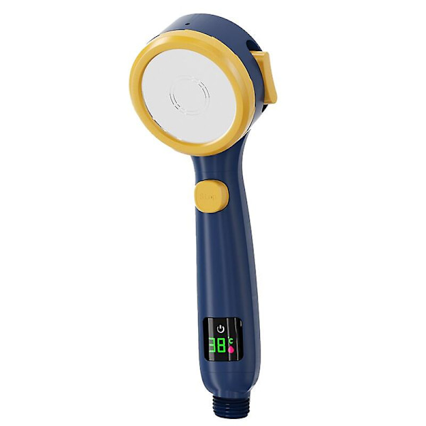 Digitalt LED temperatur display brusehoved vandbesparende hovedbruser til baby voksen badeværelse 4 modes justerbart spray brusehoved Blue-yellow