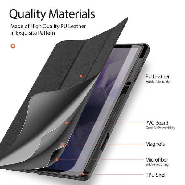 Etui til Samsung Galaxy Tab S8 Plus / Tab S7 Fe Cover Ultratyndt smart læderetui med blyantholder og auto