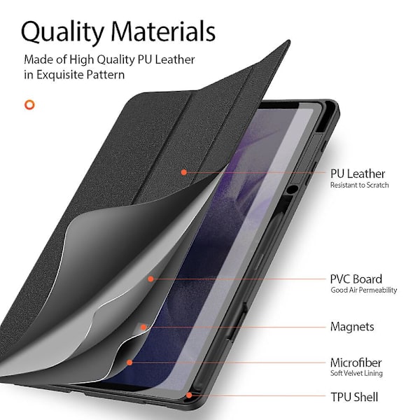 Kotelo Samsung Galaxy Tab S8 Plus / Tab S7 Fe: Ultraohut Smart-nahkakotelo kynäpidikkeellä ja automaattisella