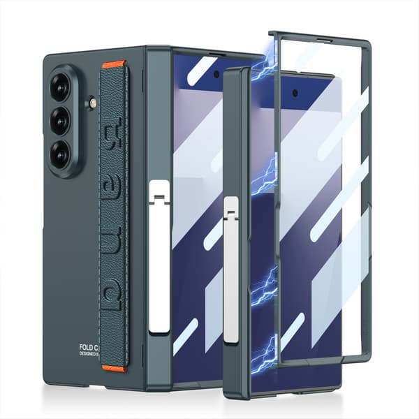 Etui til Samsung Z Fold 7, med støtteben / fingerrem (grøn)