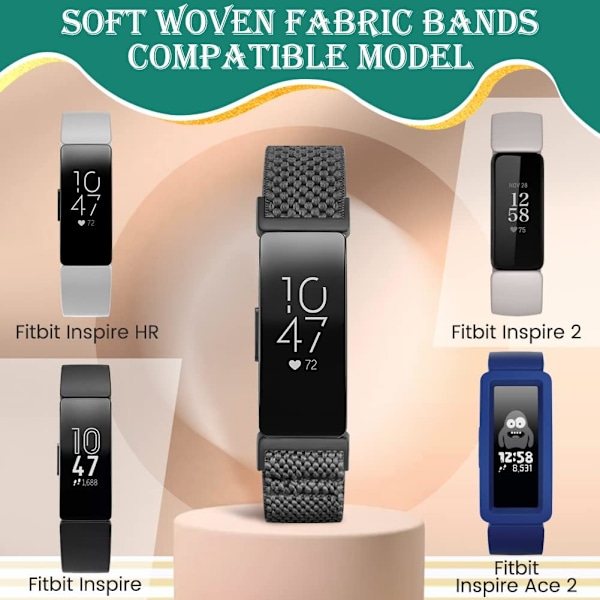 Justerbare Elastiske Nylon Sportsbånd - Kompatible med Fitbit Inspire 2/Inspire/Inspire HR/Ace 2/Ace 3, Elastiske Erstatningsarmbånd