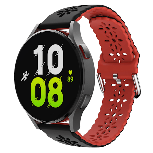 For Garmin Vivomove 3s / Samsung Gear Sport / Huawei Watch Gt 2 42mm Silikone Rem til Ur 20mm Blom Hul Dobbelt Farve Urrem Black  Red