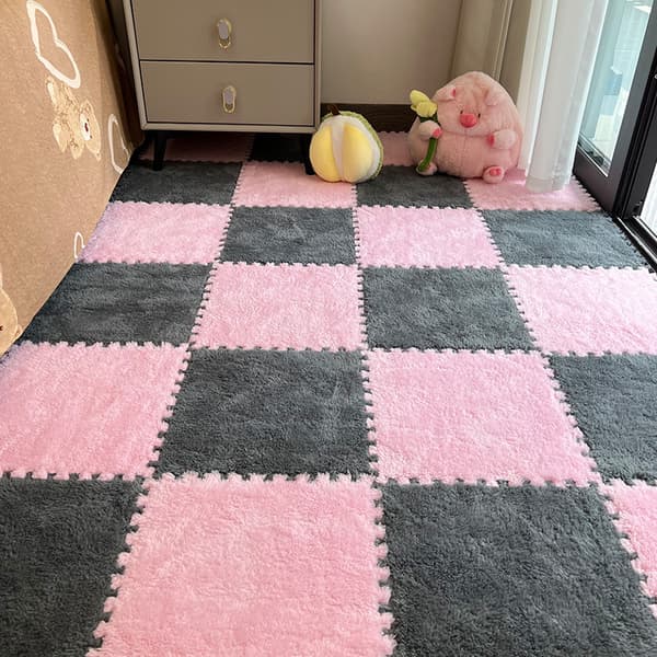 10 stk teppefliser puslespill gulvmatte, plysj sammenlåsende teppefliser (rosa * grå)
