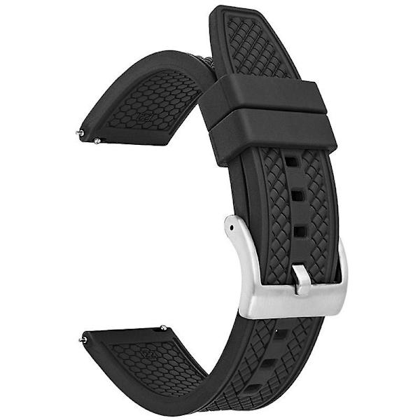 Til Samsung/ Huawei/ Garmin Smart Watch Udskiftningsrem 20mm Universal Fluorubber Håndledsrem Black Silver Buckle