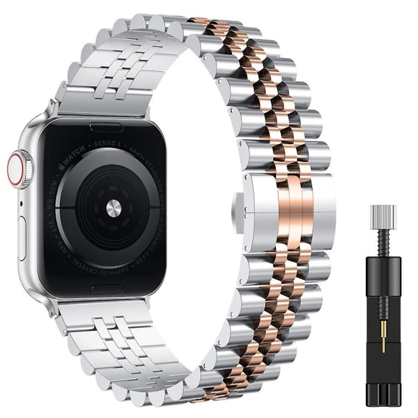 Metalliranneke Apple Watch 49mm 40mm 41mm 42mm 44mm 45mm ruostumaton teräs Luxury Rannekorjet Iwatchille 8 7 6 5 4 3 2 Se 42mm 44mm 45mm 49mm Silver rose and tool