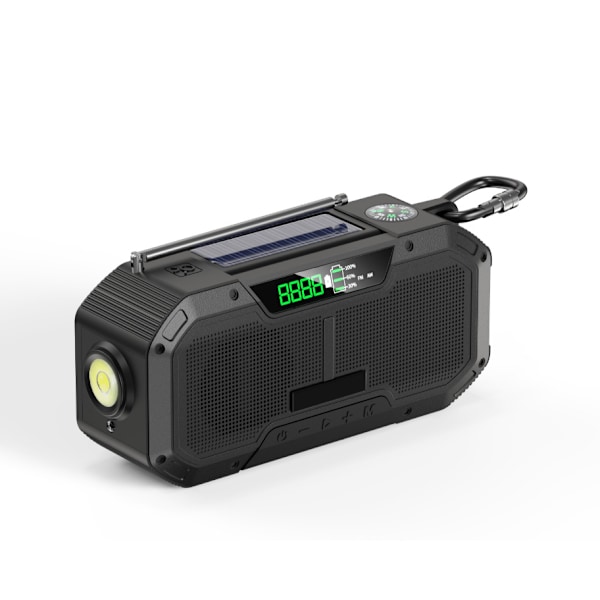Solradio, LED Nödvärdesradio med solceller, Nödficklampa (Svart)
