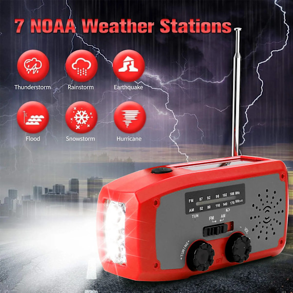 FM/AM/WB/NOAA Solcellsdriven Vevradio med SOS-funktion (grön)