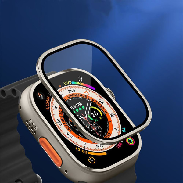 Metallstøtfanger+herdet glass for Apple Watch Ultra 49 mm bånd skjermbeskytter Anti-ripe Hd full film Iwatch Ultra 49 mm stropp glass with bumper