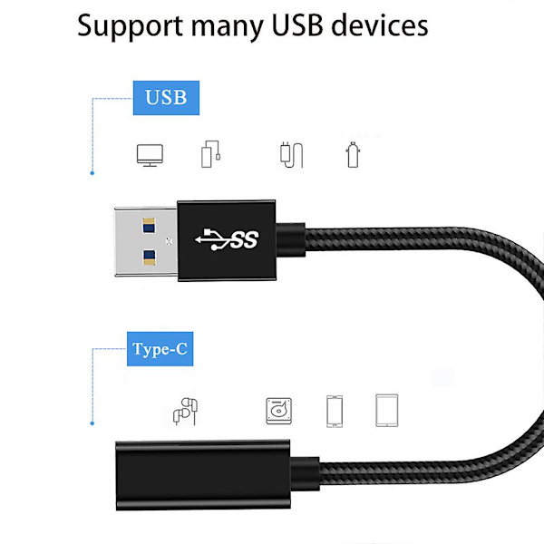 5,91 tuuman Type C naar USB 3.0 mannelijke oplaad- en datakabel voor telefoons en computers