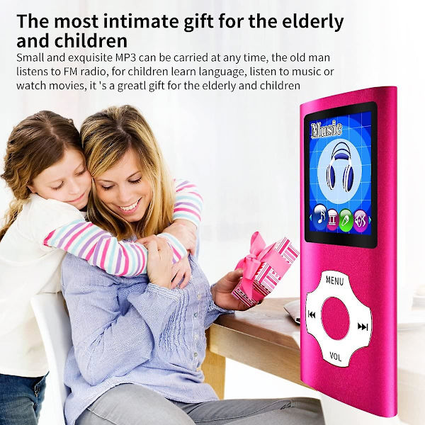 Mp3-spelare/Mp4-spelare med 64gb/32gb/16gb minne SD-kort Smal klassisk digital LCD-skärm 1,82 tums skärm Mini USB port med FM-radio, röst Rose Red 32GB