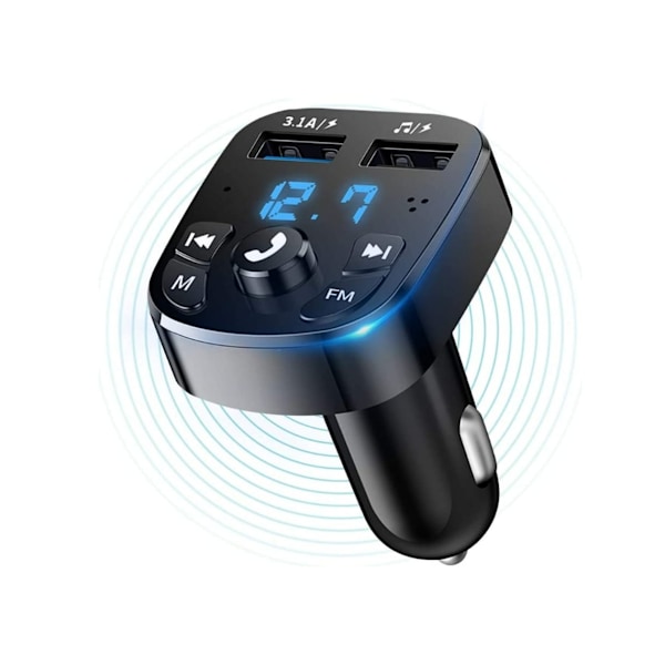 Trådløs Bluetooth Bil FM-sender Mp3, USB, Type C, Dobbel USB-lading, Håndfri samtale, TF-kort og disk,
