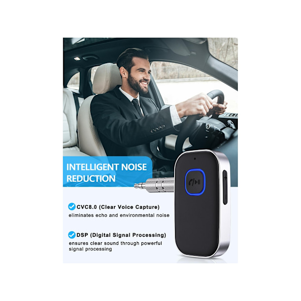 Bluetooth 5.3 Mottaker, Bil Aux Adapter, Støyreduserende Stereo Forstærkere - .