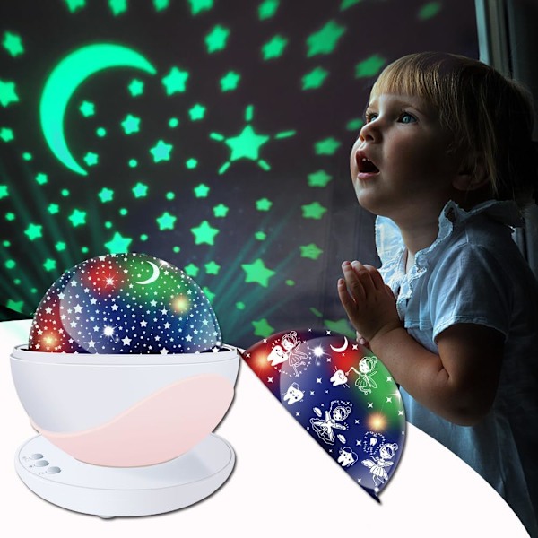 LED Nattelys Projektor, Roterende Stjerneprojektor Galakselys, USB Barnelampe Takprojektor Rosa