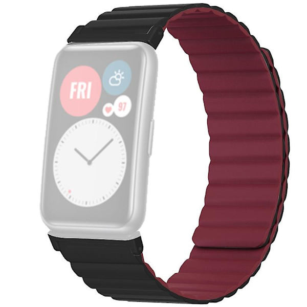 Magnetisk silikonrem erstatnings klokkebånd for Huawei Watch Fit / Watch Fit Special Edition Black Wine Red