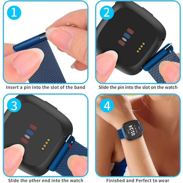 Justerbart metallarmband, magnetiska band, kompatibla med Fitbit Versa/Versa 2/Versa Lite/se, flerfärgat Blue Large