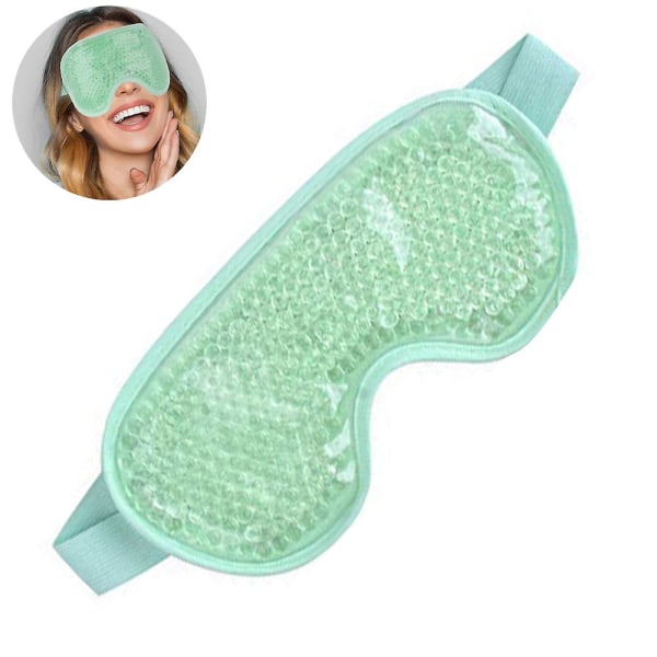 Ögonmask, Återanvändbar pärlor Ice Pack, Varm kall terapi för svullna ögon, mörka ringar, migrän, huvudvärk smärtlindring, justerbar rem Light green