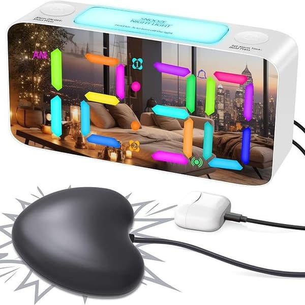 Vibrerende RGB Vækkeur til dybe sovende voksne, med 2,56'' store tal White