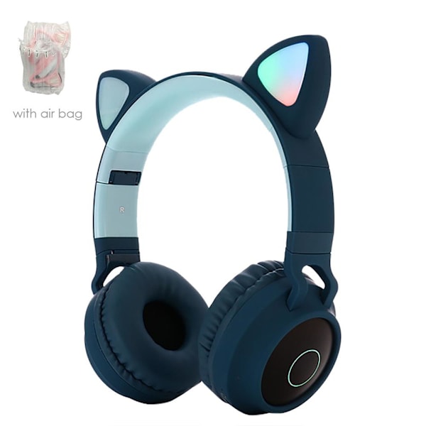 Cute Cat Ear Headset LED trådløs Bluetooth-kompatible hovedtelefoner med mikrofon glødende øretelefoner til børn Gaver døtre piger dark green