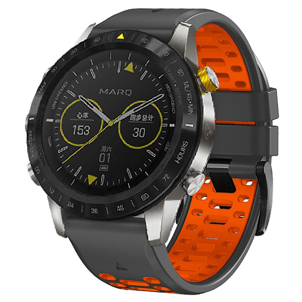 For Garmin Fenix 7/ 7 Pro silikoneurrem 22mm dobbelt farve rem med 3 rækker huller Charcoal Grey Orange