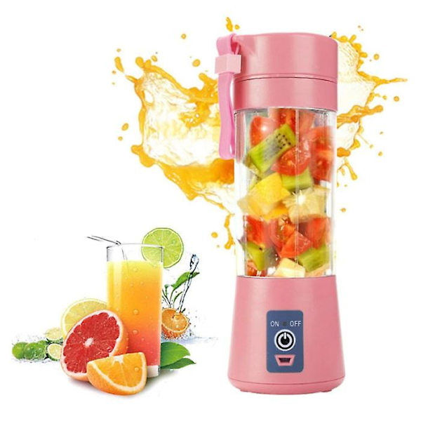 Bærbar blender med 6 fræseblade - Bærbar smoothiemaskine Juicer Juice Extractor Pink
