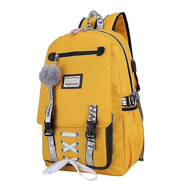 Ryggsäck skolväskor för flickor Nylon Vattentät College Ryggsäck Mode Casual Yellow