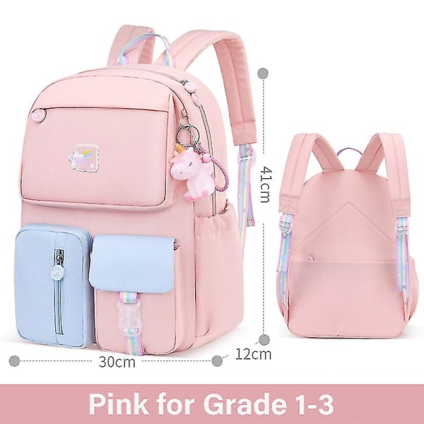 Koreansk regnbueskulderrem skoleveske for tenåringer Vanntette ryggsekker Pink for Grade 1 to 3