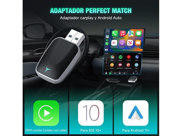 Carplay-adapter, trådlös med USB C/A-gränssnitt, kompatibel med iPhone iOS 10 och Android 11