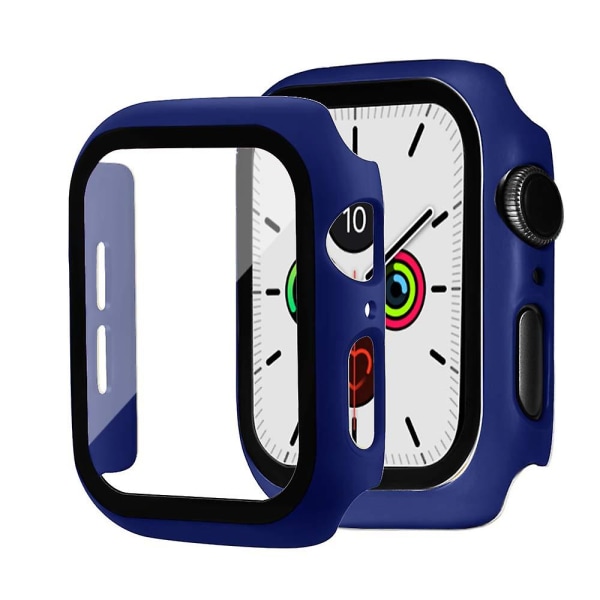 Glass+deksel For Apple Watch Case 44mm 40mm Iwatch 42mm 38mm Skjermbeskytter+støtfanger Tilbehør For Applewatch Series 5 4 3 Se 6 44mm series 654 SE Mindnight blue