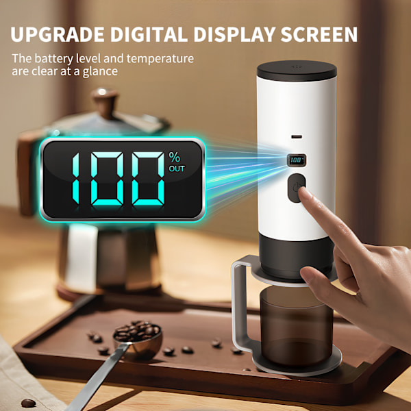 Bärbar Kaffemaskin, Digital Display Pumptyp 3-I-1 Kapselkaffemaskin (Grå)