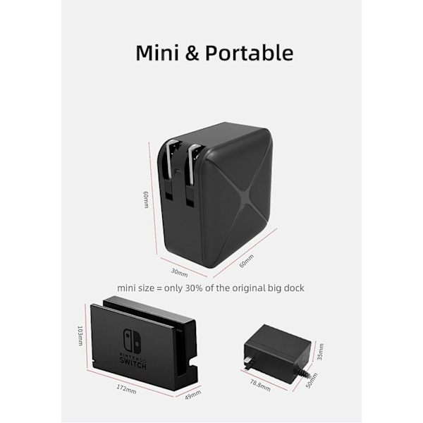 Snabbladdare för Nintendo Switch-konsol Videokonverterare Hdmi-kompatibel TV Ersättningsladdare för Nintendo Switch Adapter