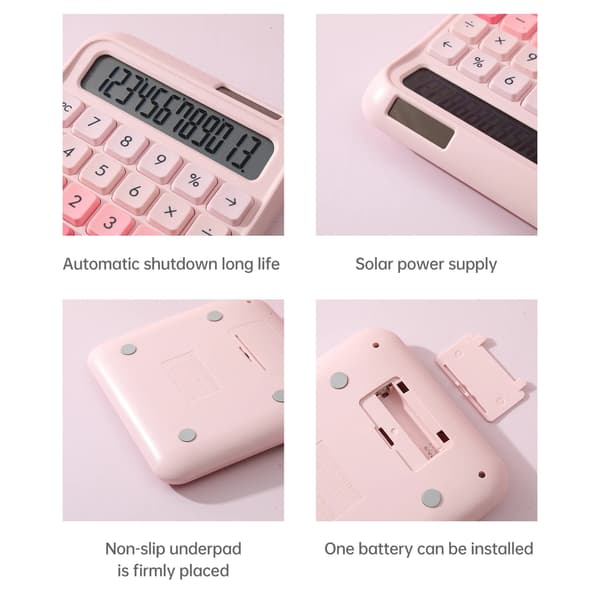 Skrivebordskalkulator 12-sifret stor og LCD-skjerm stor knapp (hvit)