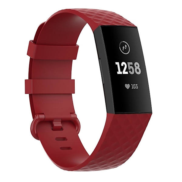 18mm Silverfärgat spänne TPU handledsrem armband för Fitbit Charge 4 / Charge 3 SE, Storlek: L Red