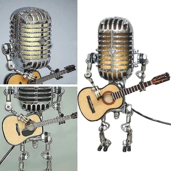 USB retro stil mikrofon robot lampa håller gitarr med ljus vintage heminredning Red