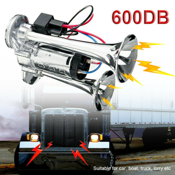 600DB 12V dubbla trumpeter Super högt elektrisk magnetventil Bil Elektrisk lufthorn Högtalare för fordon Bil SUV Lastbil Lastbil RV Båt