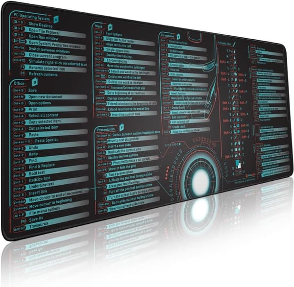 Excel Snarveisknapper Musematte - Utvidet Stor Snarveisknapper Spillmusematte | PC Kontor Regneark Sklisikker Tastaturmatte 90X40Cm Windows Shortcuts