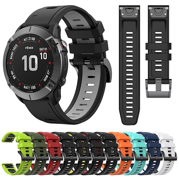 To-farvet silikoneurrem til Garmin Fenix 6X Army Green   Black