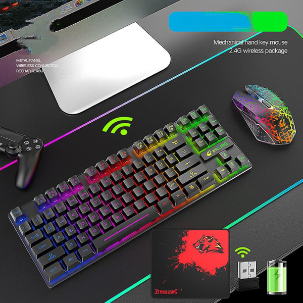 Trådløs gaming mus og tastatur, 2,4 g nano usb-modtager, mute-klik, kompatibel med pc/mac (sort)