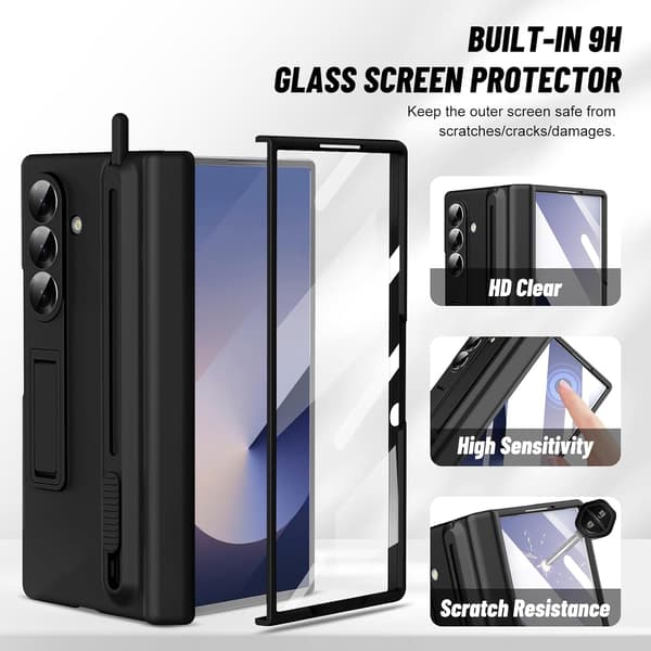 Etui til Samsung Galaxy Z Fold 7, med Pen, Fuld krop med stativ Black