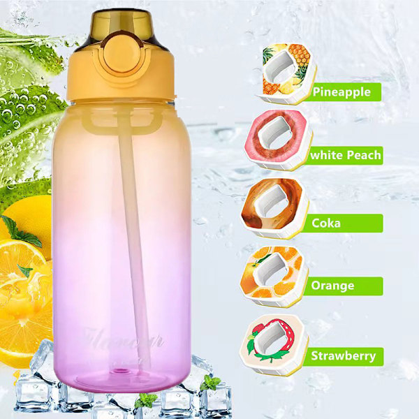 1000Ml Drikkflaske Sæt BPA Fri Med 5 Smagspods, 0 Sukker, 0 Kalorier Yellow
