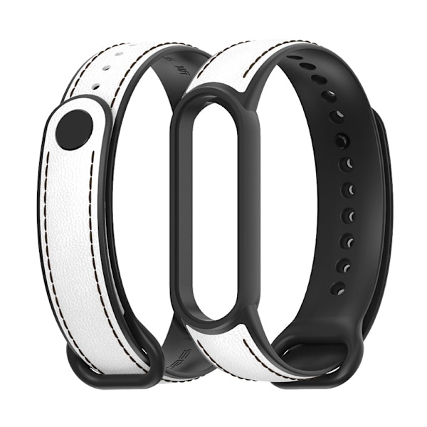 Sopii Xiaomi Mi Band 5/6 -älykelloille, Nahkainen Ranneke Vaihto White And Black