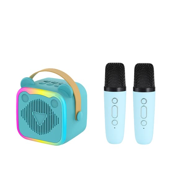 Bluetooth Karaoke-højttaler, med 2 mikrofoner og lys (blå)