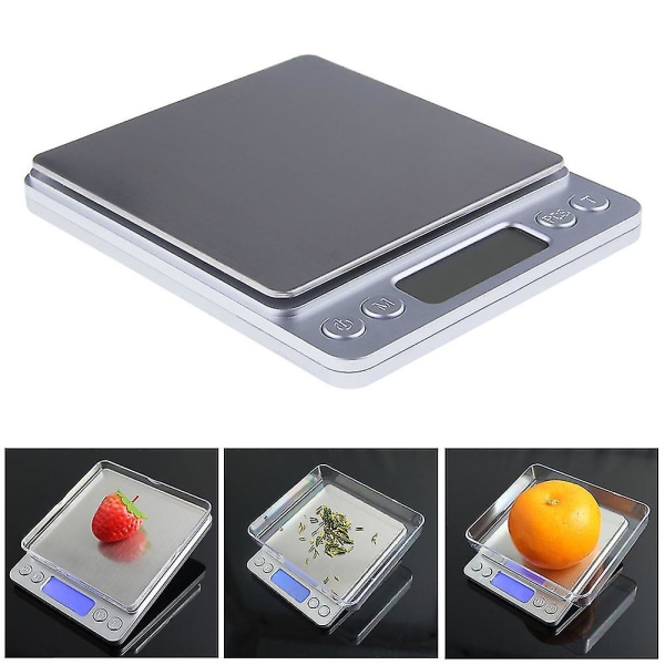 3 kg/0,1 g 500 g/0,01 g rustfritt stål digital LCD-kjøkkensmykker elektronisk vekt 3000g 0.1g